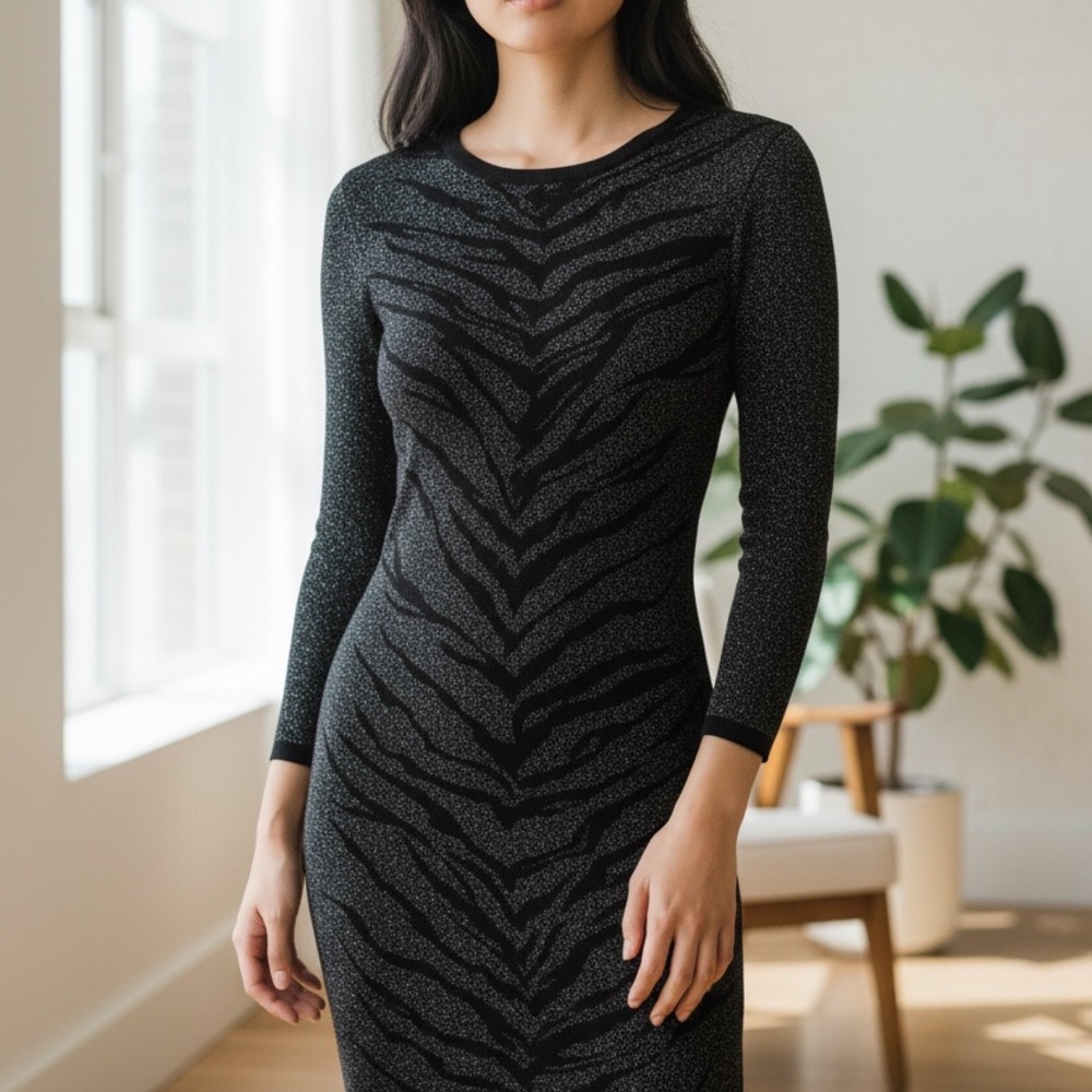 Express Black and Gray Long Sleeve Dress‎